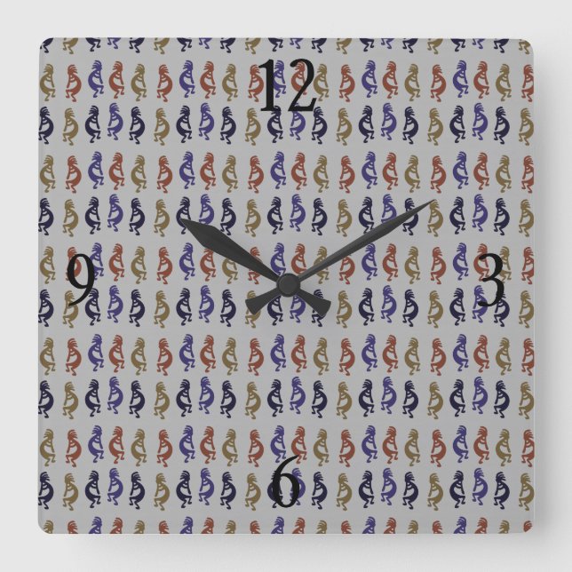 Kokopelli Group of Flute Playing Figures Square Wa Quadratische Wanduhr (Vorderseite)