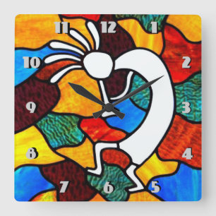 Kokopelli-Hartglas Quadratische Wanduhr