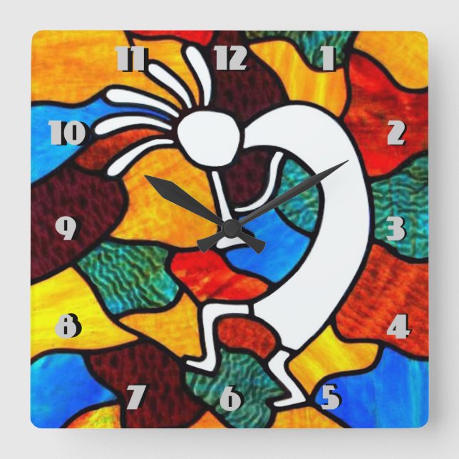 Kokopelli-Hartglas Quadratische Wanduhr (Vorderseite)
