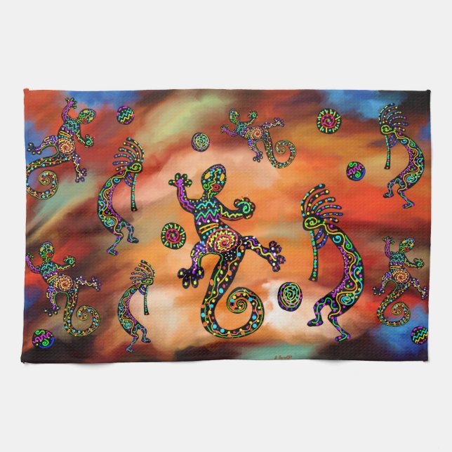 Kokopelli-Kunst Geschirrtuch (Horizontal)