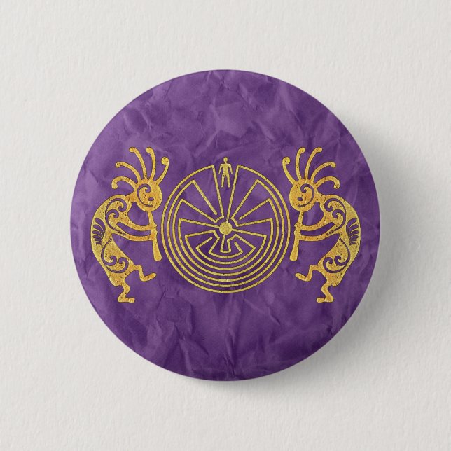 KOKOPELLI / MAN IN MAZE Gold + Ihre Ideen Button (Vorderseite)