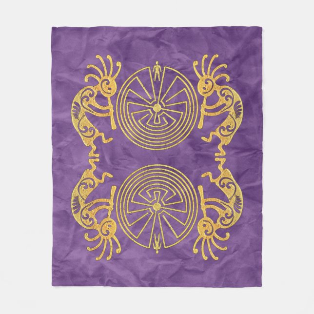 KOKOPELLI / MAN IN MAZE Gold + Ihre Ideen Fleecedecke (Vorderseite)