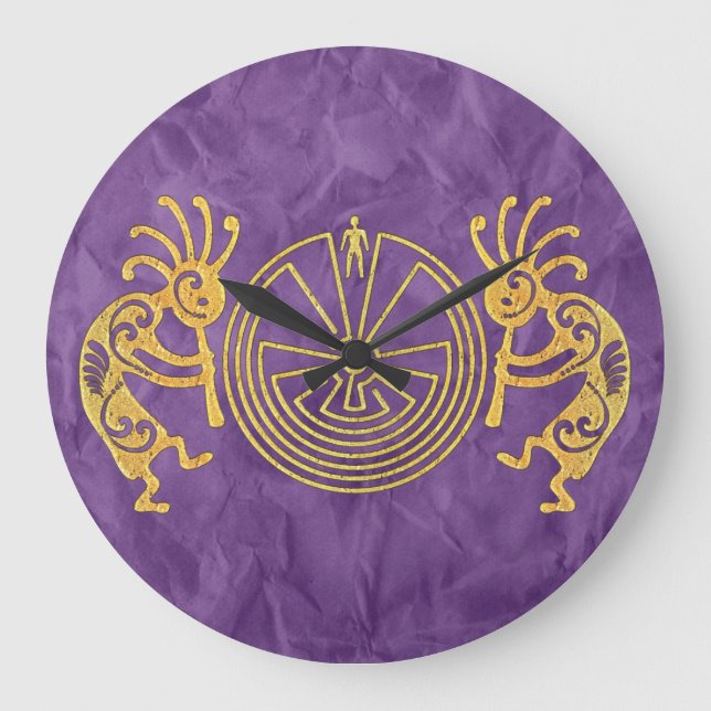 KOKOPELLI / MAN IN MAZE Gold + Ihre Ideen Große Wanduhr (Vorderseite)