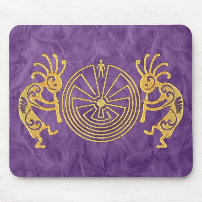 KOKOPELLI / MAN IN MAZE Gold + Ihre Ideen Mousepad (Vorne)