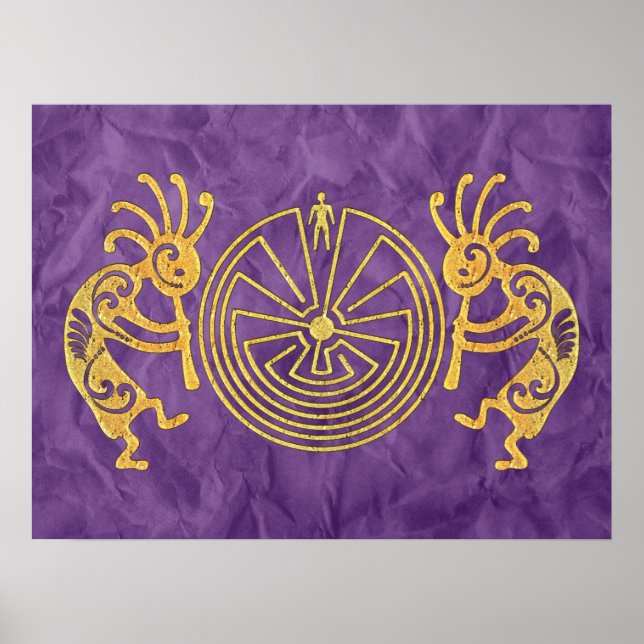 KOKOPELLI / MAN IN MAZE Gold + Ihre Ideen Poster (Vorne)