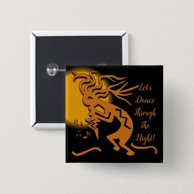 Kokopelli Merrymaker mit Flöte und musikalischen Button (Vorne & Hinten)