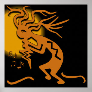 Kokopelli Merrymaker Musiker mit Mond Poster