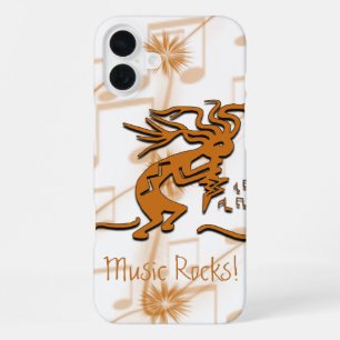 Kokopelli Merrymaker Musiker mit Musikhinweisen iPhone 16 Plus Hülle