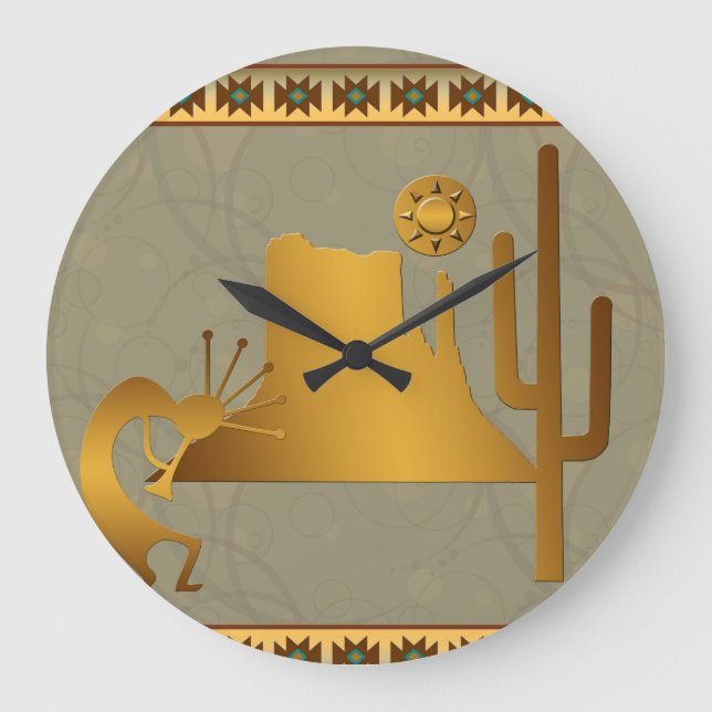 Kokopelli Mesa & Cactus Set #2 Große Wanduhr (Vorderseite)