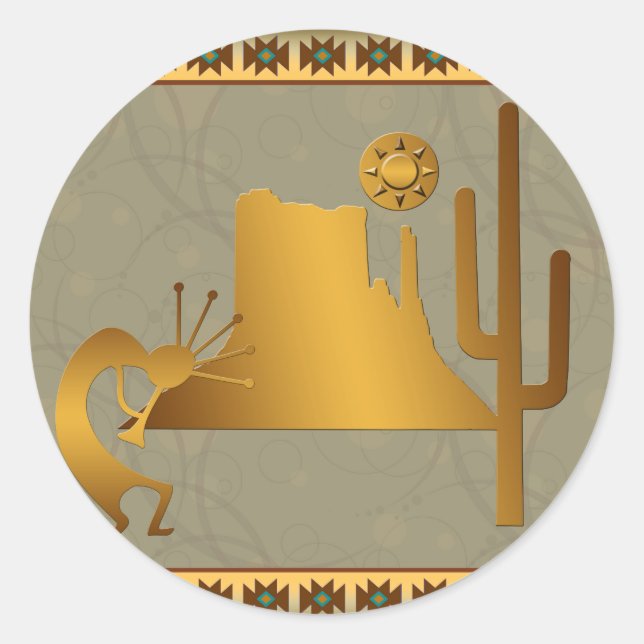 Kokopelli Mesa & Cactus Set #2 Runder Aufkleber (Vorderseite)