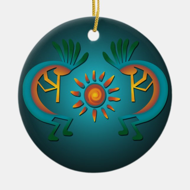 Kokopelli mit Aquamarinem Design Weihnachtsschmuck (Vorne)