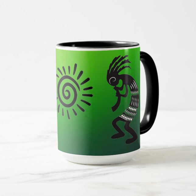 Kokopelli mit dem amerikanischen Sonnensymbol Tasse (VorderseiteRechts)
