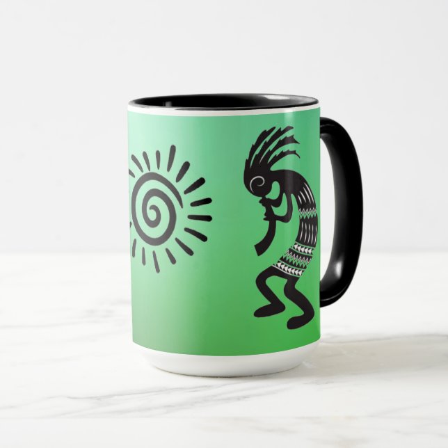Kokopelli mit dem amerikanischen Sonnensymbol Tasse (VorderseiteRechts)