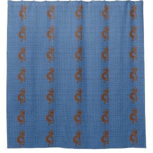 Kokopelli mit flute Muster Mosaik Blue Brown Duschvorhang