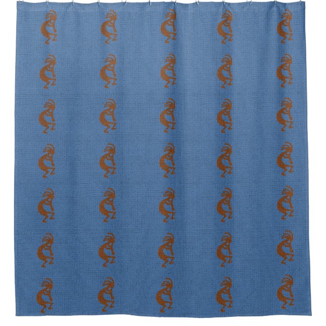 Kokopelli mit flute Muster Mosaik Blue Brown Duschvorhang (Vorderseite)