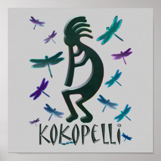 Kokopelli mit Libellen Poster