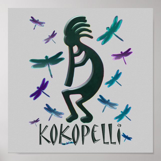 Kokopelli mit Libellen Poster (Vorne)