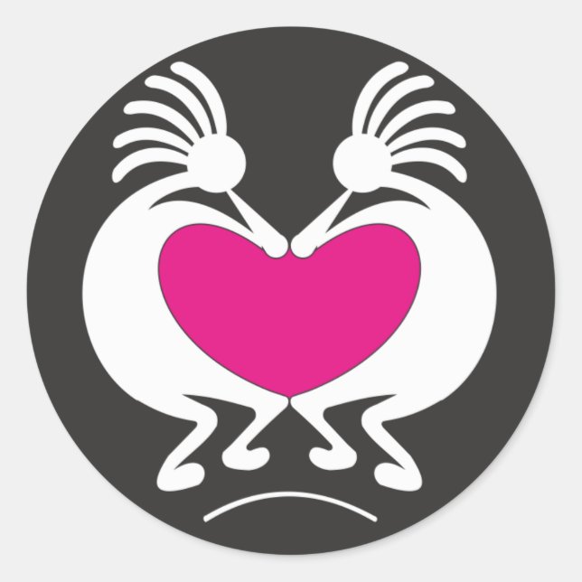 Kokopelli mit rosa Herz Runder Aufkleber (Vorderseite)