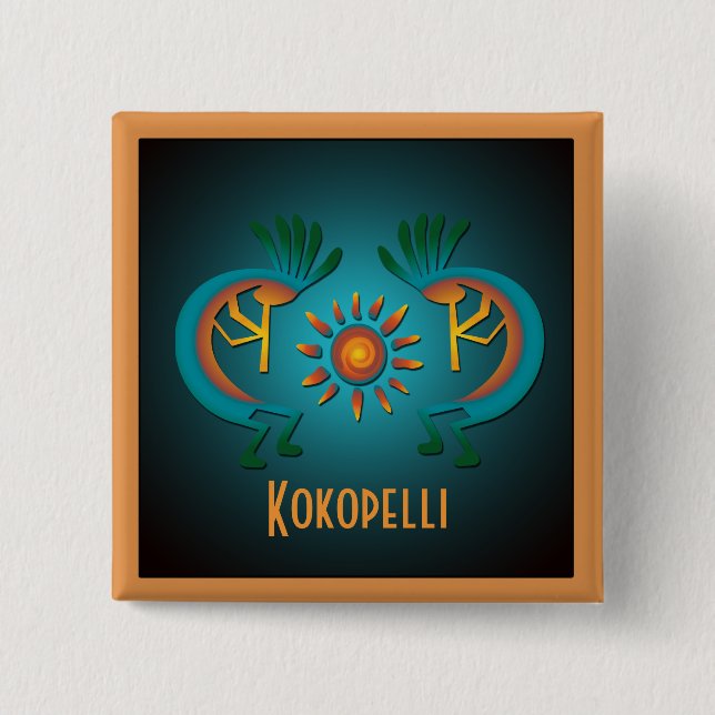 Kokopelli mit Sun Custom Button (Vorderseite)