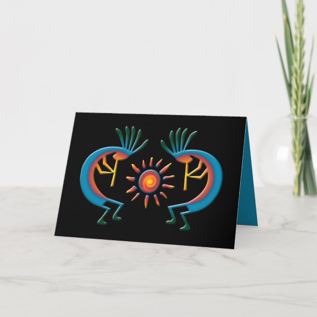 Kokopelli mit Sun Southwest Black Greeting Card Karte (Vorderseite)