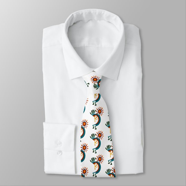 Kokopelli mit Sun White Neck Tie Krawatte (Gebunden)