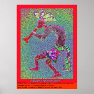 KOKOPELLI MYSTICAL RED RED BORDER POSTER