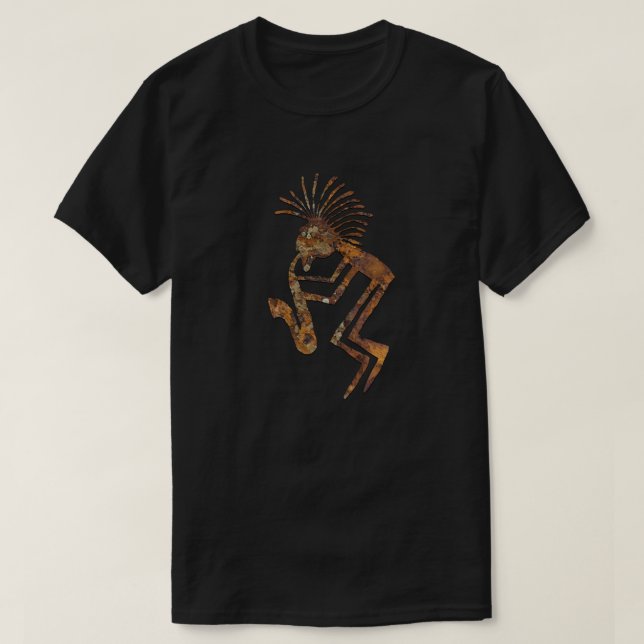 Kokopelli Saxaphone Spieler-Petroglyphe T-Shirt (Design vorne)