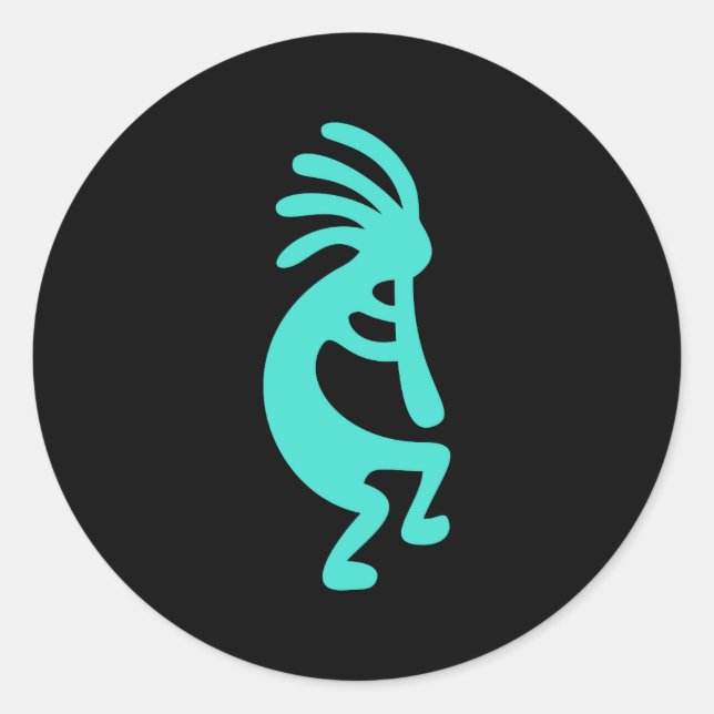 Kokopelli, schwarz und türkis runder aufkleber (Vorderseite)