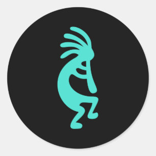 Kokopelli, schwarz und türkis runder aufkleber