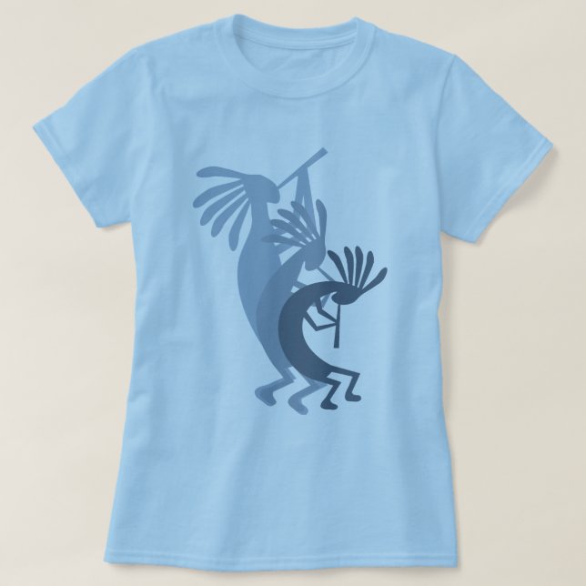 Kokopelli setzt Music Blue Ladys T - Shirt (Design vorne)