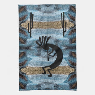 Kokopelli Southwest Desert Blue 2 Mosaik Geschirrtuch