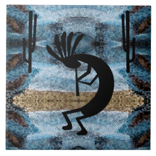 Kokopelli Southwest Desert Mosaic L Blue Fliese