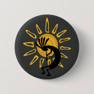 Kokopelli Southwest Gold Sun Button