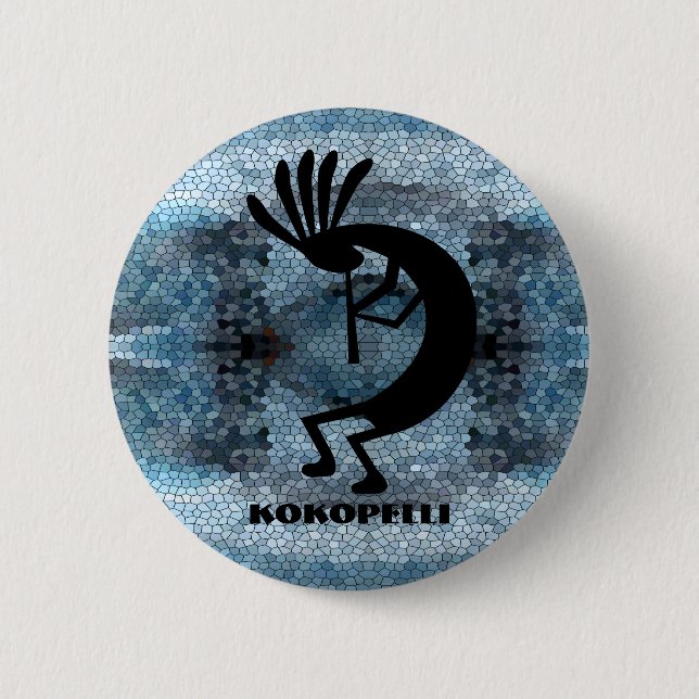 Kokopelli Southwest Wüste Mosaic Blue Button (Vorderseite)