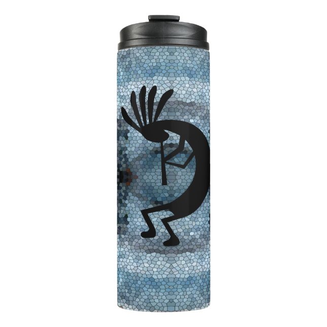 Kokopelli Southwest Wüste Mosaic Blue Thermosbecher (Vorderseite)