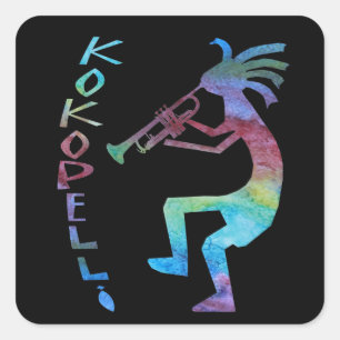 Kokopelli spielt die Trompete Quadratischer Aufkleber