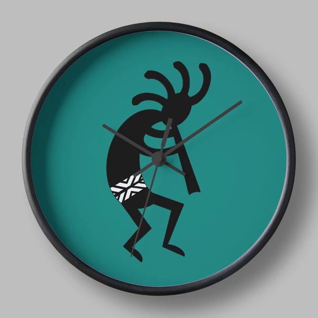Kokopelli Südwest Aquamarin und schwarz Große Wanduhr (Von Creator hochgeladen)