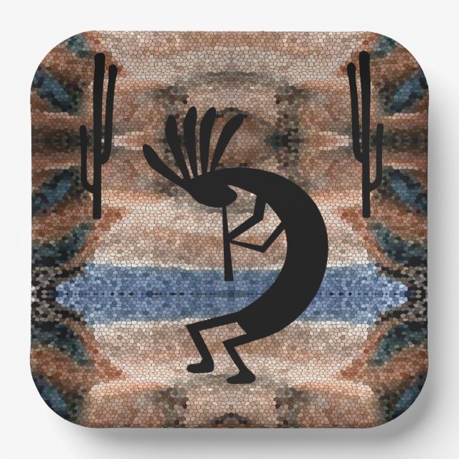 Kokopelli Südwest Wüste Mosaik Pappteller (Vorderseite)