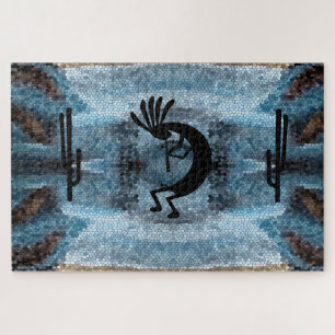 Kokopelli Südwestwüste Blaues Mosaik 20" x 30" Puzzle