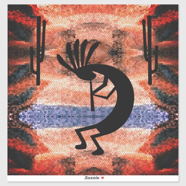 Kokopelli Südwestwüste Landschaft 14" Aufkleber (Blatt)