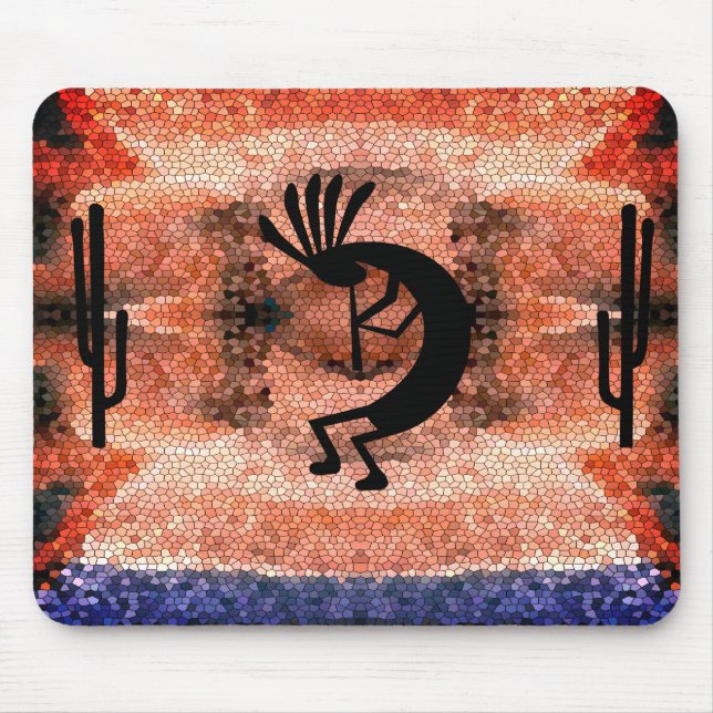 Kokopelli Südwestwüste Mosaic Sunset Mousepad (Vorne)