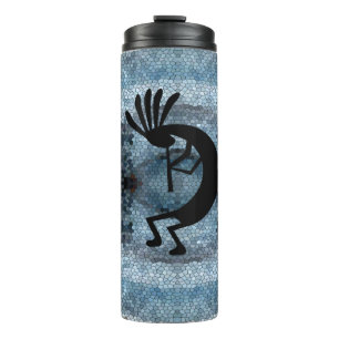 Kokopelli Südwestwüste Mosaik Blau Thermosbecher
