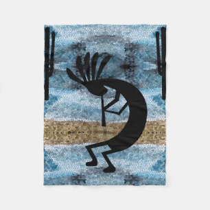 Kokopelli Südwestwüste Mosaik Blauer Kleiner Fleecedecke
