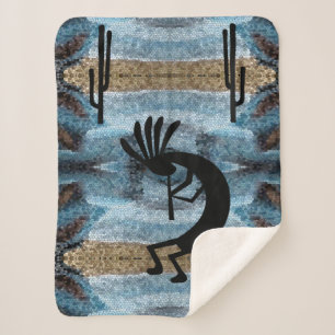 Kokopelli Südwestwüste Mosaik Blauer Kleiner Sherpadecke