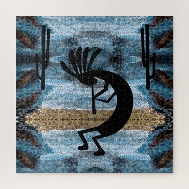 Kokopelli Südwestwüste Mosaik Blue 20" x 20" Puzzle (Vertikal)