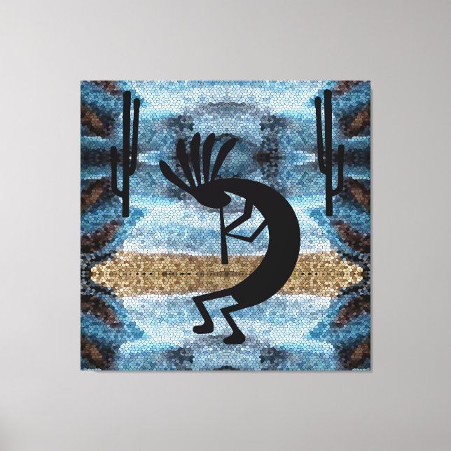 Kokopelli Südwestwüste Mosaik Blue 40 x 40 Leinwanddruck (Vorderseite)
