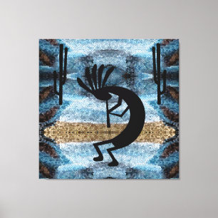 Kokopelli Südwestwüste Mosaik Blue 40 x 40 Leinwanddruck