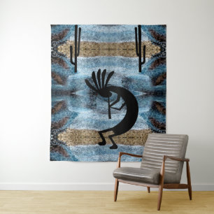 Kokopelli Südwestwüste Mosaik Blue 68 x 80 Wandteppich