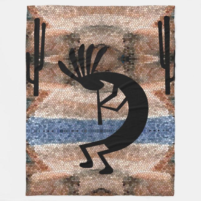 Kokopelli Südwestwüste Mosaik Groß Fleecedecke (Vorderseite)