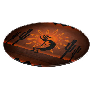 Kokopelli Sun Bronzed Sunset Desert 12" Round Schneidebrett